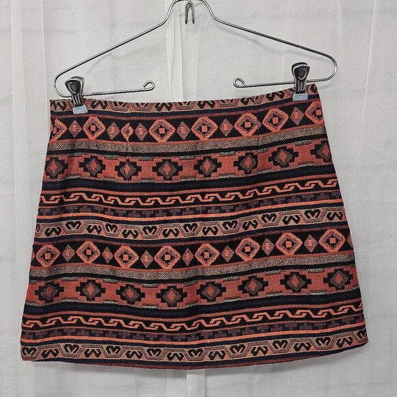 NWT Forever 21 Orange Aztec Tapestry Mini Skirt Southwestern Boho M - Picture 11 of 11